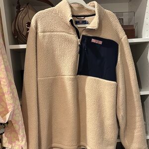 Vineyard Vines Beige and Navy Zip-Up Sweater